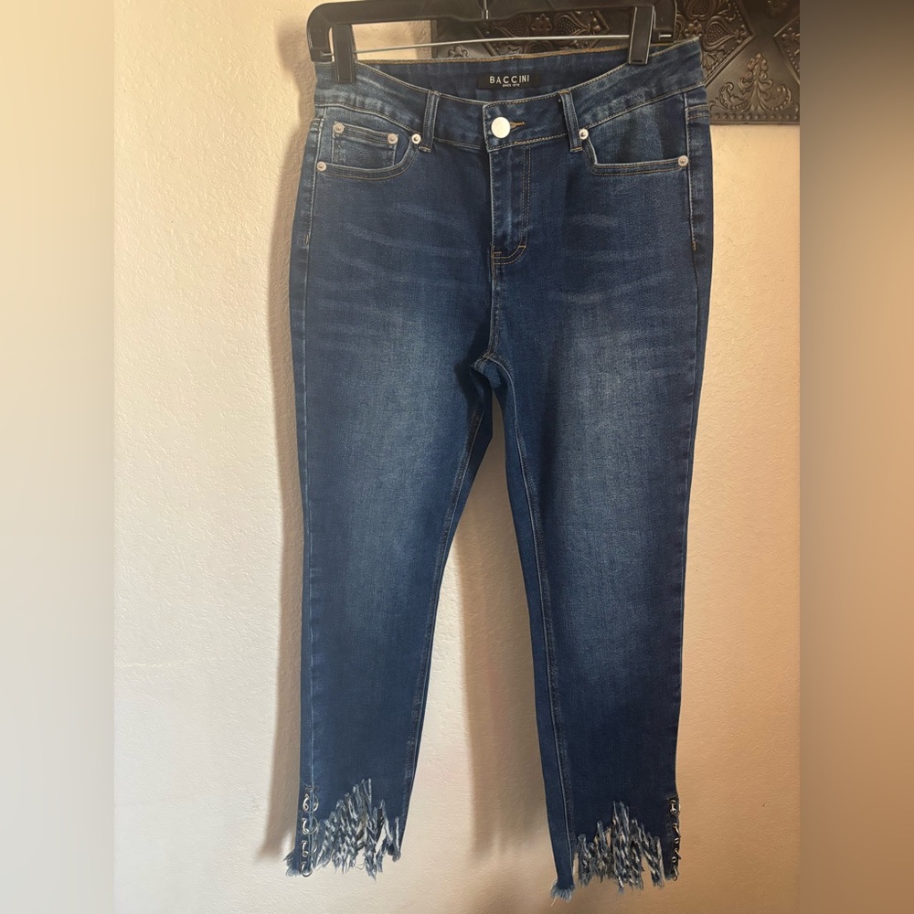Baccini Women's Blue Jeans with fringe on the bottom size 8